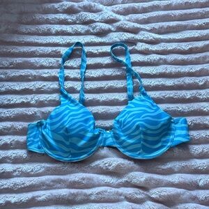 Chic Blue Zebra Pattern Swim Suit Top